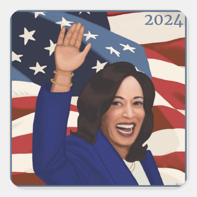 Pegatina Cuadrada Kamala 2024 (Anverso)