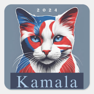 Pegatina Cuadrada Kamala Cat 2024 Demócrata en las elecciones de Est