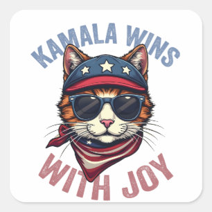 Pegatina Cuadrada Kamala gana con las elecciones de la dama de gato 