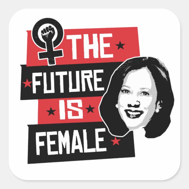 Pegatina Cuadrada Kamala hace - El futuro es femenino - (Anverso)