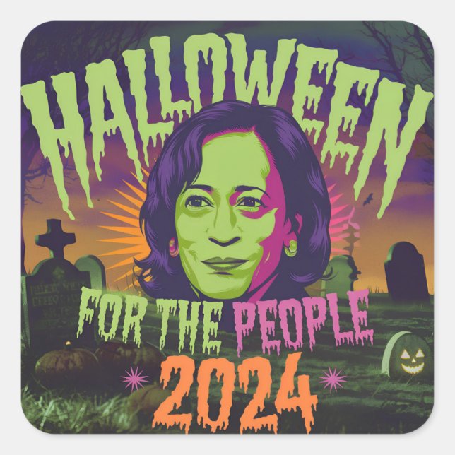 Pegatina Cuadrada Kamala Halloween Pegatina: Nuevo modelo festivo (Anverso)