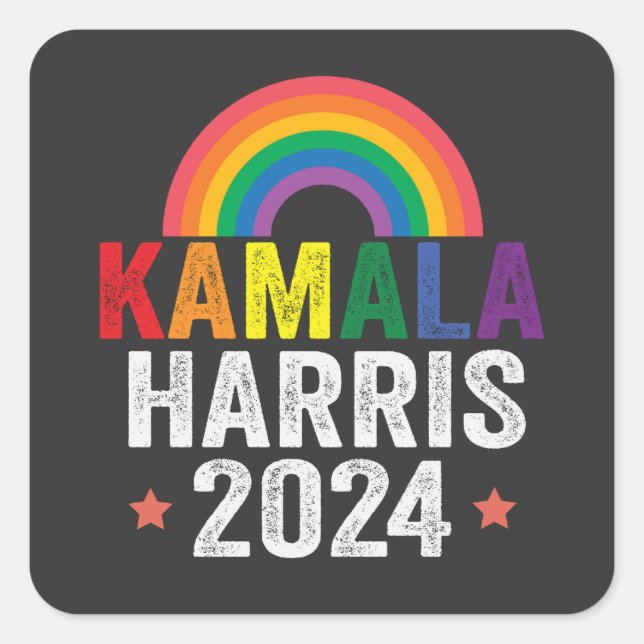 Pegatina Cuadrada Kamala Harris 2024 Presidente electoral de Lgbtq (Anverso)