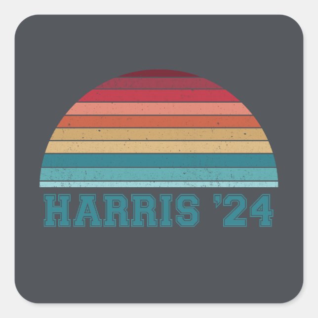 Pegatina Cuadrada Kamala Harris 2024 Retro Sunset Vintage (Anverso)