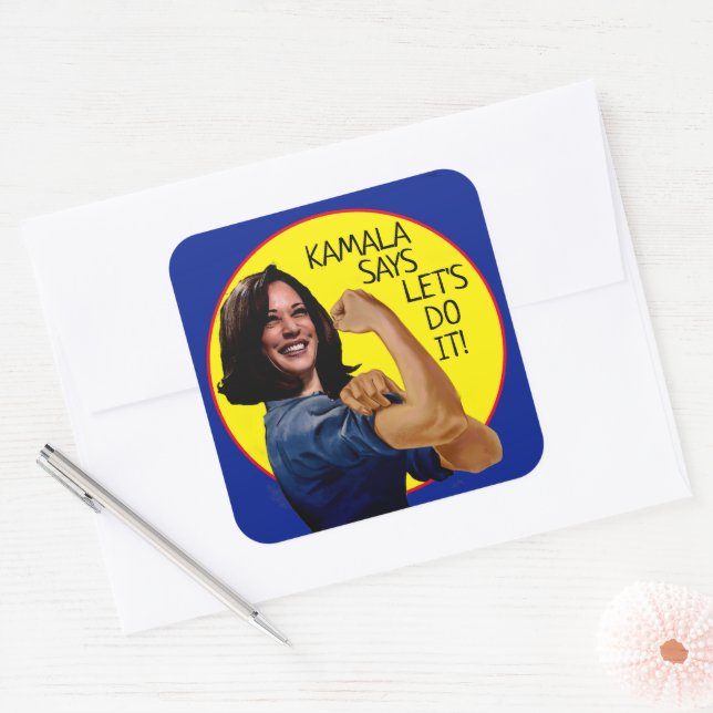 Pegatina Cuadrada Kamala Harris como Rosie (Sobre)
