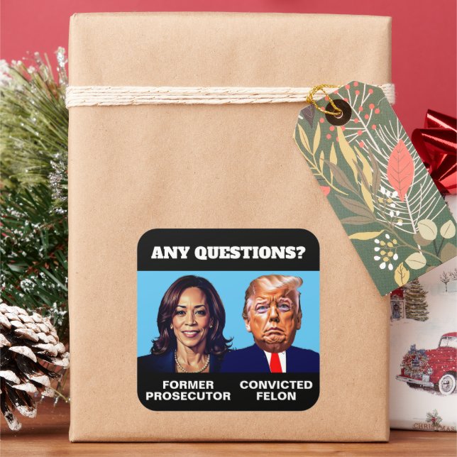 Pegatina Cuadrada Kamala Harris Fiscal Trump Felon (Vacaciones)