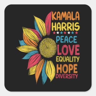 Pegatina Cuadrada Kamala Harris Peace Love Equality Hope Diversity