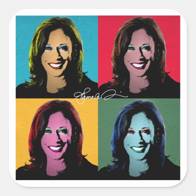 Pegatina Cuadrada KAMALA HARRIS Pop Art (Anverso)