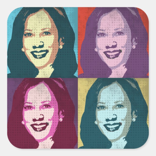 Pegatina Cuadrada Kamala Harris Pop Art (Anverso)