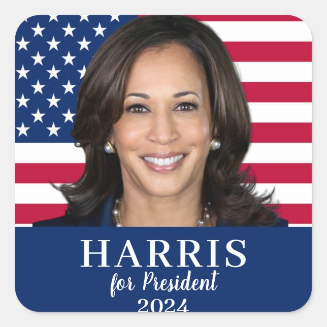 Pegatina Cuadrada Kamala Harris Por El Presidente 2024 (Anverso)