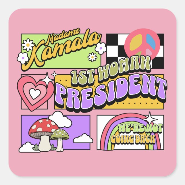 Pegatina Cuadrada Kamala Harris Primera investidura de presidenta (Anverso)