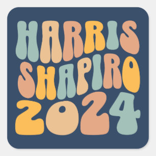 Pegatina Cuadrada Kamala Harris Shapiro Texto Ondulado Retro Moderno