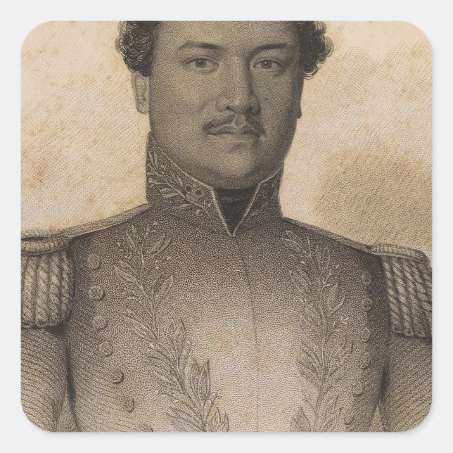 Pegatina Cuadrada Kamehameha, Hawaii (Anverso)