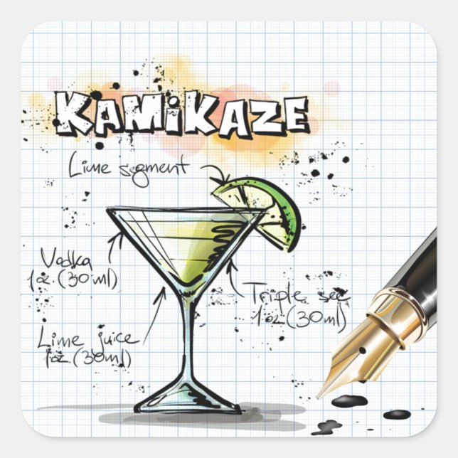 Pegatina Cuadrada Kamikaze (Anverso)