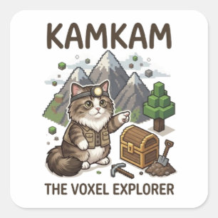 Pegatina Cuadrada KAMKAM El Explorador de Voxel Gamer Divertido Gato