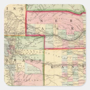 Pegatina Cuadrada Kan, Neb, Mapa de Colo por Mitchell