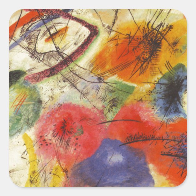 Pegatina Cuadrada Kandinsky Black Strokes Resumen de pintura (Anverso)