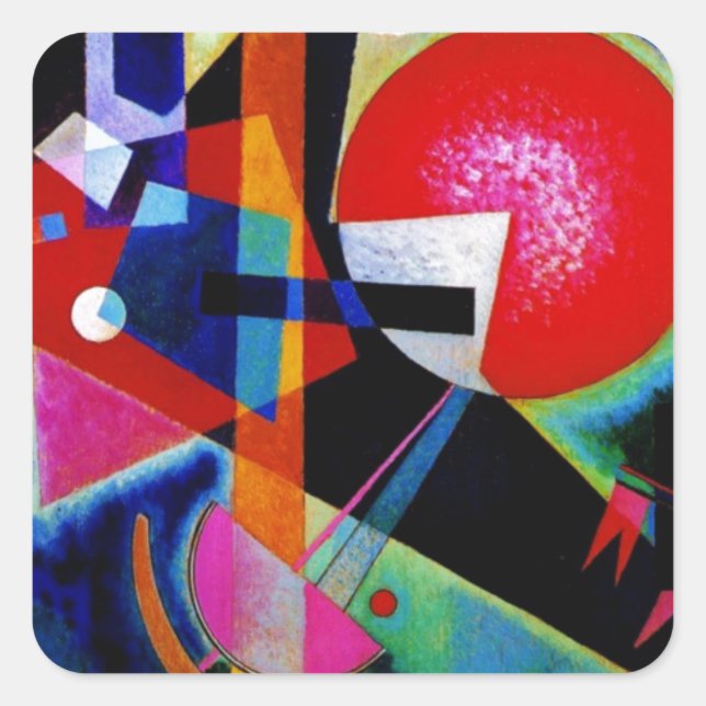 Pegatina Cuadrada Kandinsky con pintura abstracta azul (Anverso)