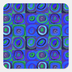 Pegatina Cuadrada Kandinsky Farbstudie Blue Quadrate Square Circle
