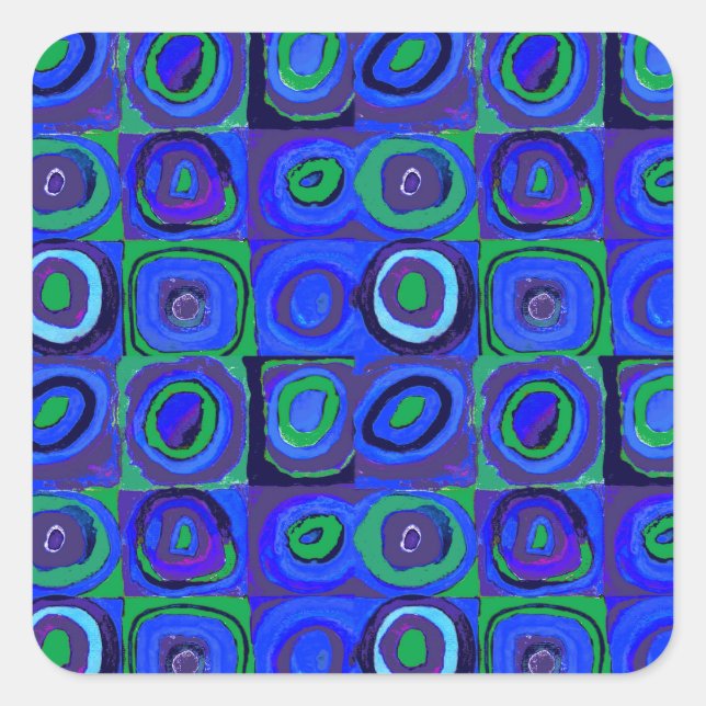 Pegatina Cuadrada Kandinsky Farbstudie Blue Quadrate Square Circle (Anverso)