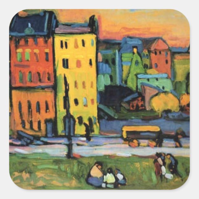 Pegatina Cuadrada Kandinsky - Houses in Munich, (Anverso)