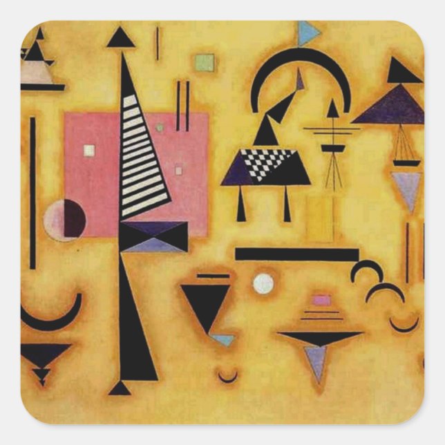 Pegatina Cuadrada Kandinsky Resumen Formas Geométricas Rosa Decisiva (Anverso)