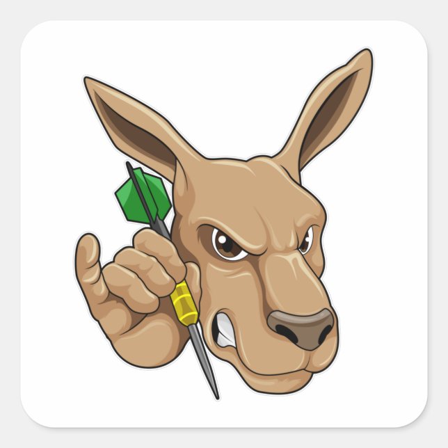Pegatina Cuadrada Kangaroo como jugador de Dart con Dart (Anverso)