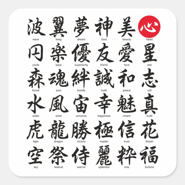 Pegatina Cuadrada Kanji japonés popular (Anverso)