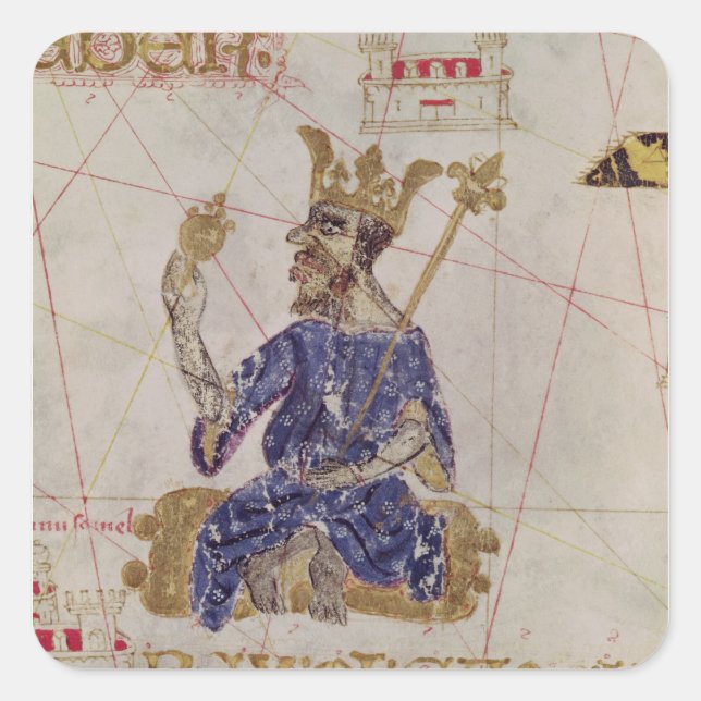 Pegatina Cuadrada Kankou Mousa, Rey de Mali (Anverso)
