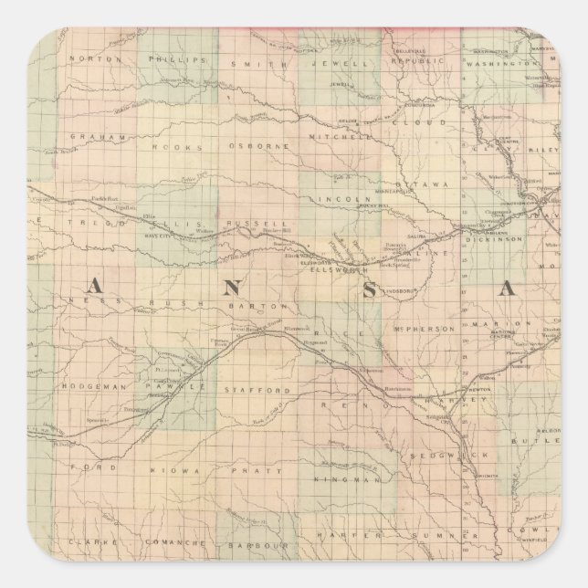 Pegatina Cuadrada Kansas 6 (Anverso)