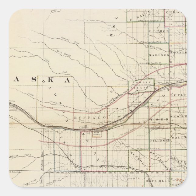 Pegatina Cuadrada Kansas, Nebraska 2 (Anverso)