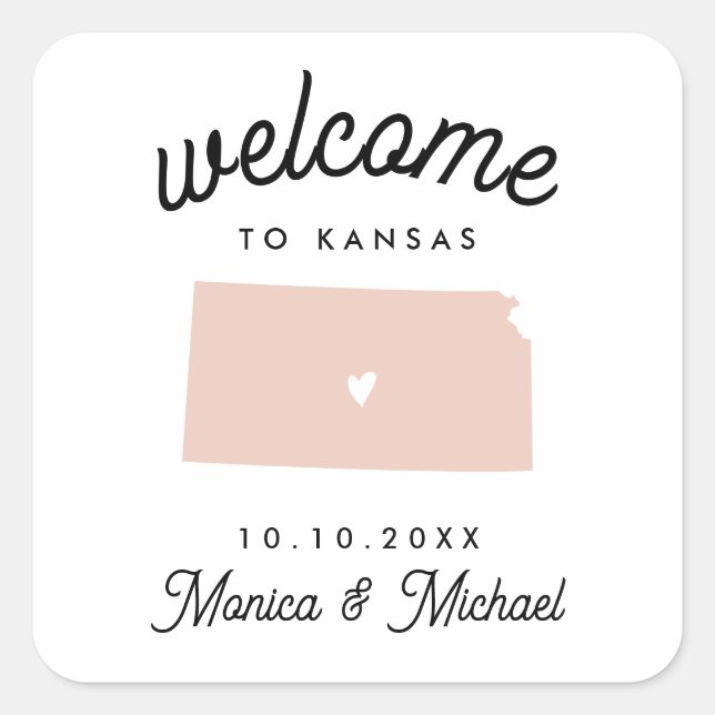 Pegatina Cuadrada KANSAS State Destination Wedding ANY COLOR (Anverso)