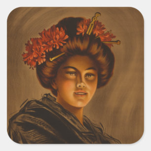 Pegatina Cuadrada Karama: Actriz japonesa Romance Geisha