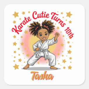 Pegatina Cuadrada Karate Cutie Chica de cumpleaños celebración arte 