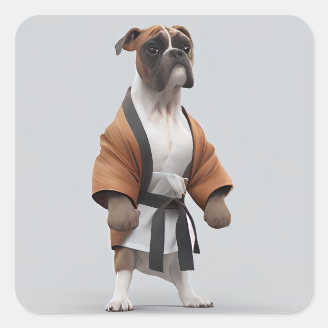 Pegatina Cuadrada Karate de la Obra de Perro de Boxer, Perro de Boxe (Anverso)
