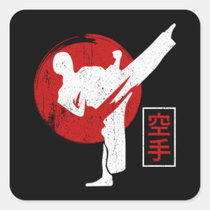 Pegatina Cuadrada Karate Fighter Black Belt Karate Kick