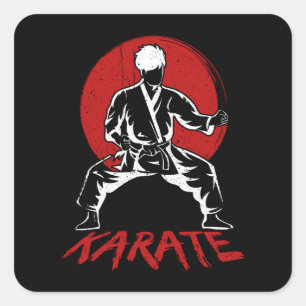 Pegatina Cuadrada Karate Fighter Karate Pose Karate Kick