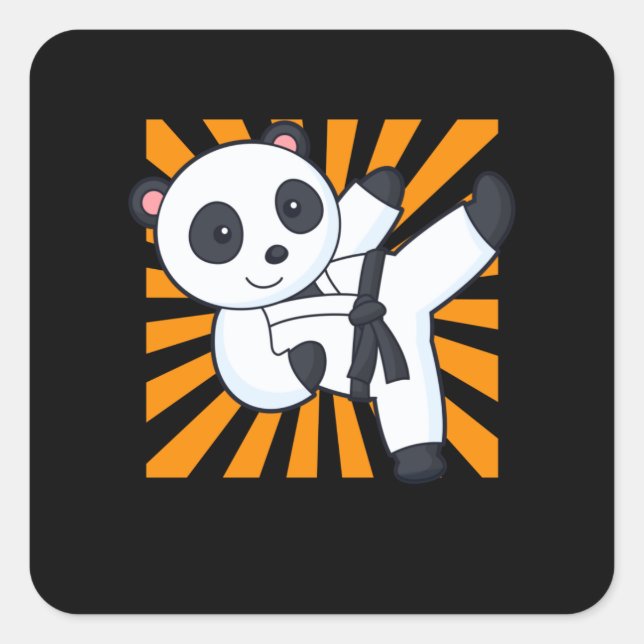 Pegatina Cuadrada Karate Panda Graciosa Niños Animales De Artes Marc (Anverso)