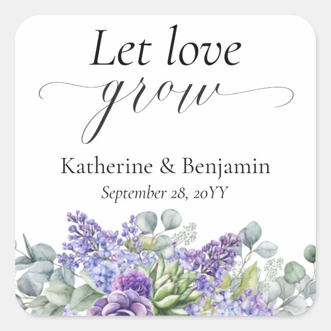 Pegatina Cuadrada Katherine Succulent Wedding Favor (Anverso)