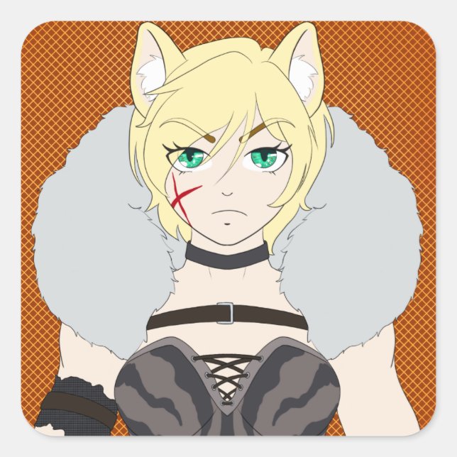 Pegatina Cuadrada Katlin-chan (Anverso)