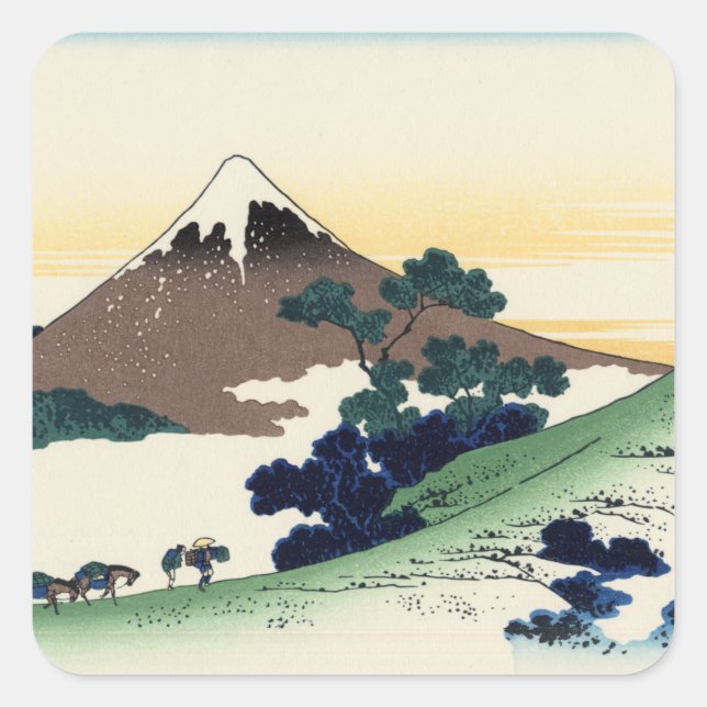 Pegatina Cuadrada Katsushika Hokusai. El paso inume en la provincia  (Anverso)