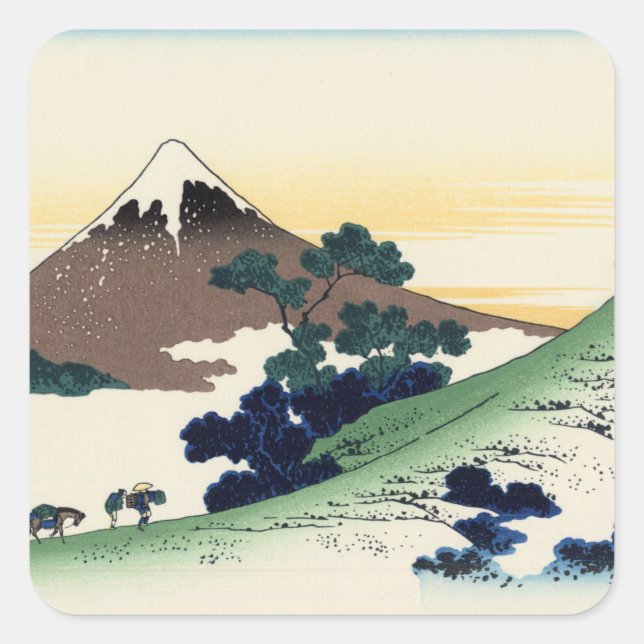 Pegatina Cuadrada Katsushika Hokusai. El paso inume en la provincia  (Anverso)