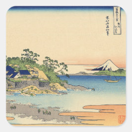 Pegatina Cuadrada Katsushika Hokusai Enoshima en la provincia de Sag
