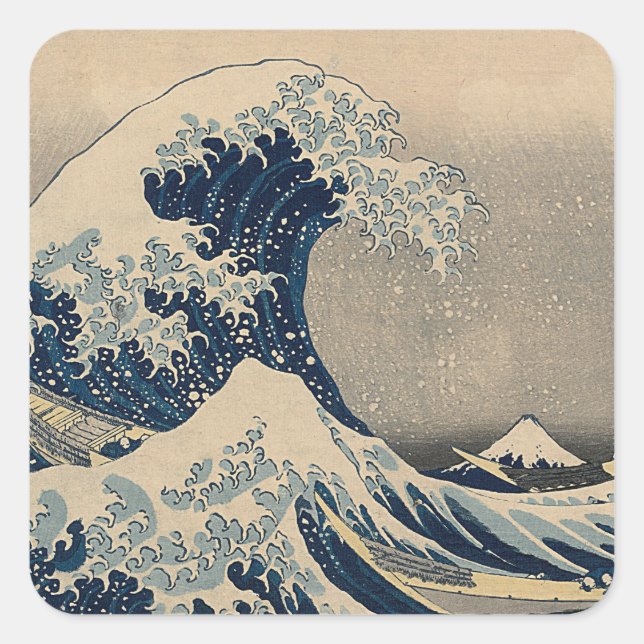 Pegatina Cuadrada Katsushika Hokusai. La gran ola de Kanagawa (Anverso)