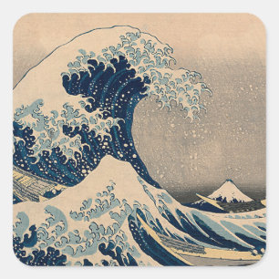 Pegatina Cuadrada Katsushika Hokusai. La gran ola de Kanagawa
