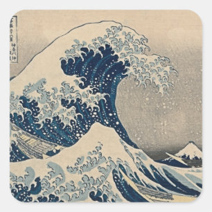 Pegatina Cuadrada Katsushika Hokusai. La gran ola de Kanagawa