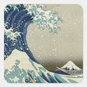 Pegatina Cuadrada Katsushika Hokusai: La gran ola en Kanagawa
