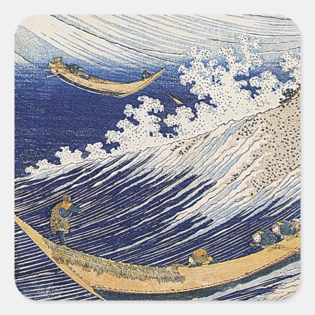 Pegatina Cuadrada Katsushika Hokusai. Olas oceánicas (Anverso)