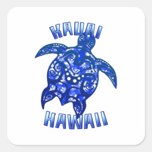 Pegatina Cuadrada Kauai Hawaii Vacuna Tortuga Tribal