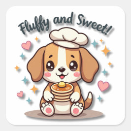 Pegatina Cuadrada Kawaii Beagle Chef con panqueques
