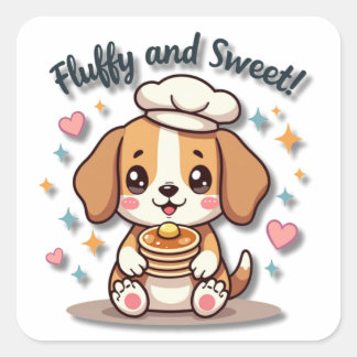 Pegatina Cuadrada Kawaii Beagle Chef con panqueques
